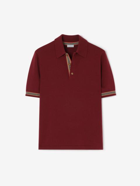 Burberry Icon Stripe Trim Wool Polo Shirt