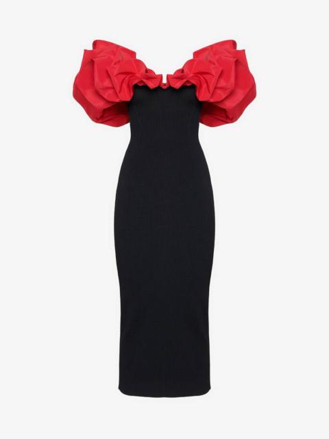 Alexander McQueen Women's Hybrid Ruffled Pencil Dress in Black/red/pink