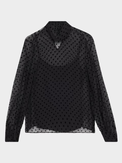 Lafayette 148 New York Polka Dot High-Neck Blouse