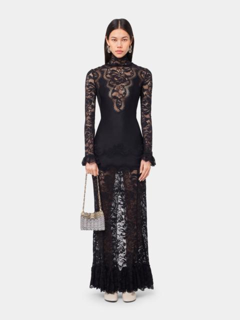 rabanne BLACK LONG DRESS IN LACE AND JERSEY