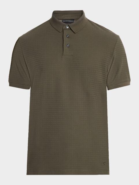 EMPORIO ARMANI Men's Grid Check Jacquard Jersey Polo Shirt