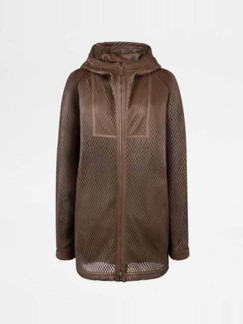 Tod's WINDBREAKER IN PERFORATED LEATHER - BROWN