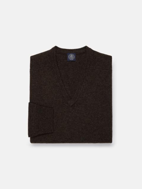 J. PRESS DARK BROWN LAMBSWOOL V-NECK SWEATER