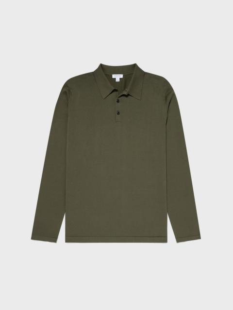 Sea Island Cotton Long Sleeve Polo Shirt