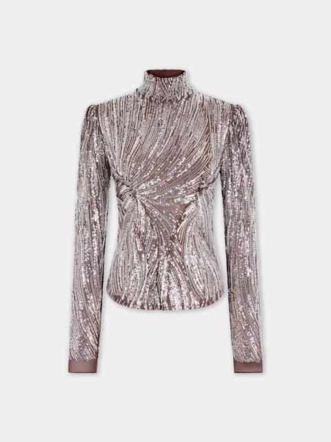 rabanne LONG-SLEEVE TOP WITH SILVER EMBROIDERY DETAILS