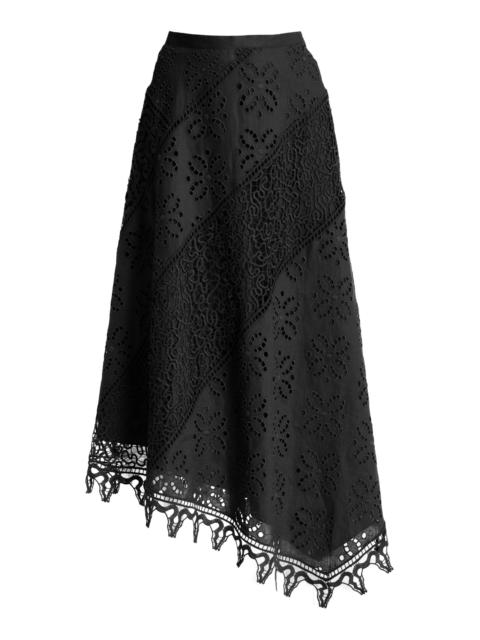 ULLA JOHNSON Solara Eyelet-Lace Linen Maxi Skirt black
