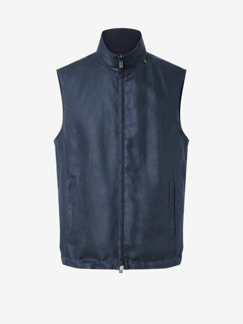 CORNELIANI Reversible navy blue pure linen gilet