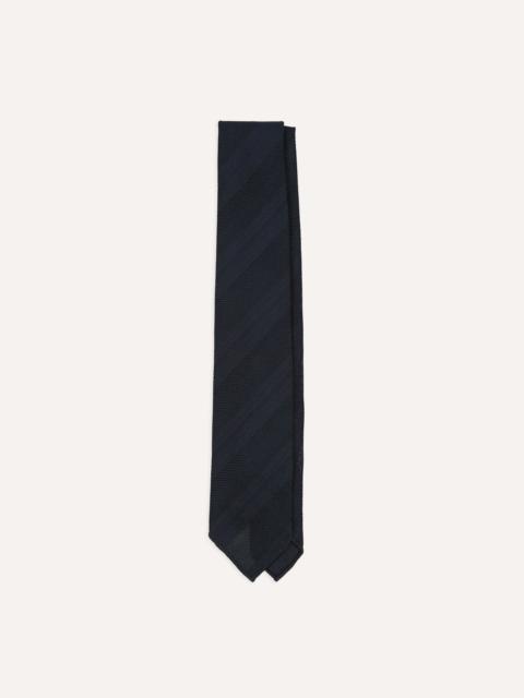 Drake's Navy Textured Stripe Hand Rolled Silk Grenadine Tie