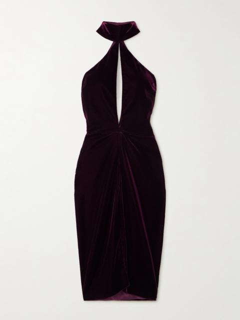 TOM FORD Cutout Draped Velvet Halterneck Midi Dress