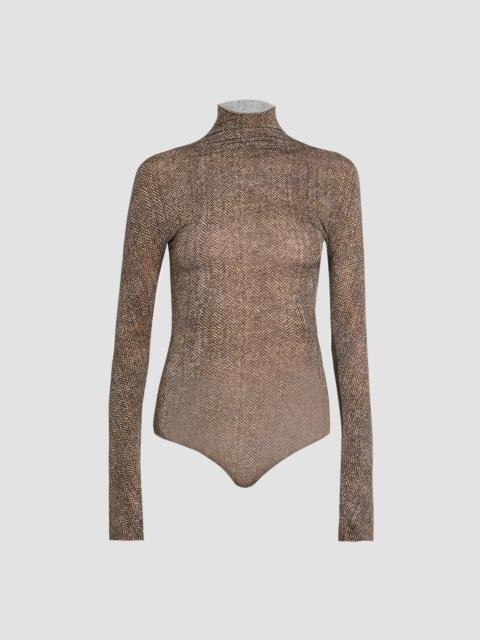 Maison Margiela Women's Herringbone Turtleneck Bodysuit - Brown