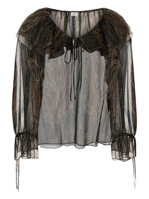 SAINT LAURENT ruffled printed silk blouse
