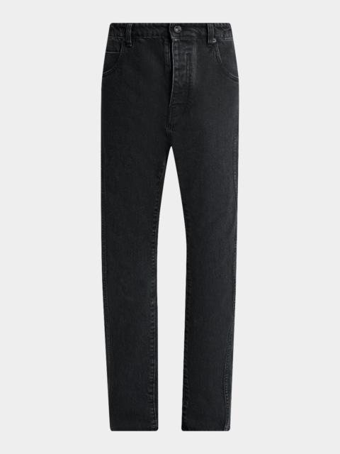 Balmain Men's Embroidered PB Straight-Leg Denim Jeans
