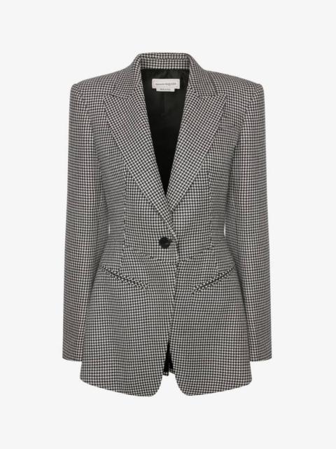 Alexander McQueen Women's Houndstooth Kickback Jacket in Black/ivory