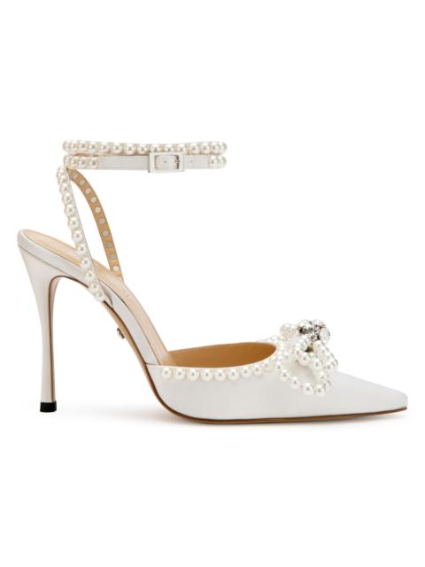 MACH & MACH Women's 110MM Embellished Double Bow Satin Pumps - White