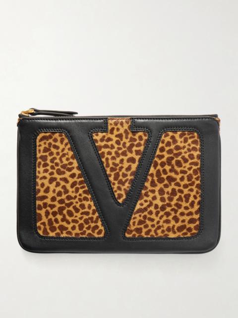 Valentino Viva Superstar Medium Leather-trimmed Leopard-print Calf Hair Clutch