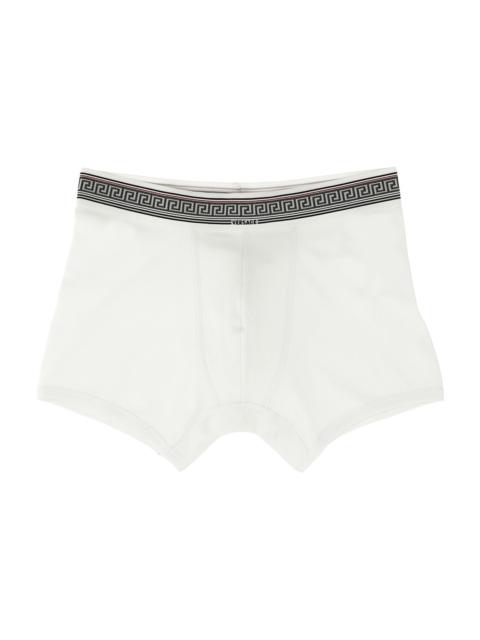 VERSACE Men's Ribbed Greca Stretch-Cotton Boxer Brief - Optical White