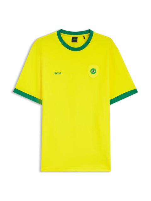 BOSS STRETCH-COTTON T-SHIRT WITH COUNTRY FLAG AND LOGO