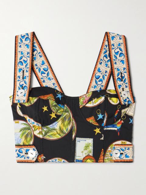 Cropped Printed Cotton Bustier Top