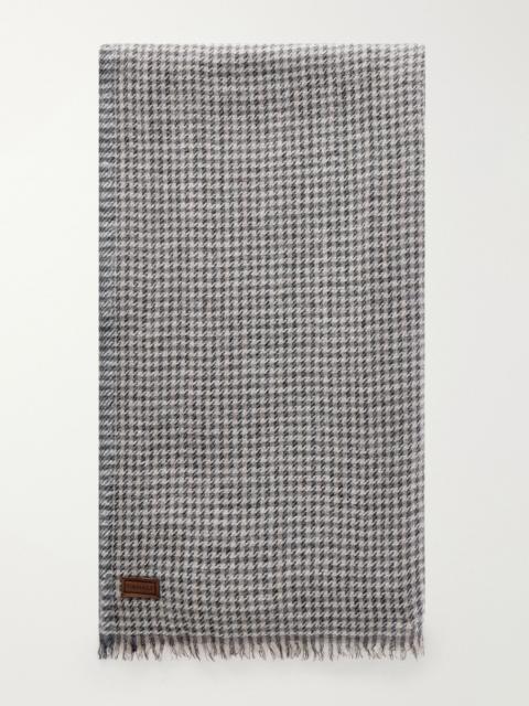 Canali Frayed Houndstooth Wool and Cashmere-Blend Scarf Gray
