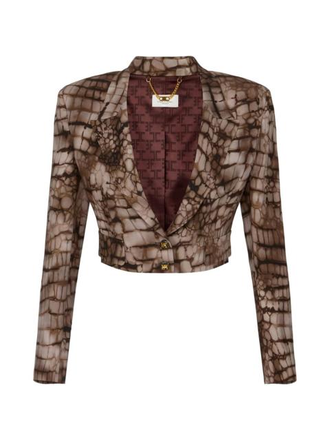 ELISABETTA FRANCHI alligator-print cropped jacket