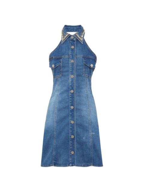 crystal-embellished denim minidress