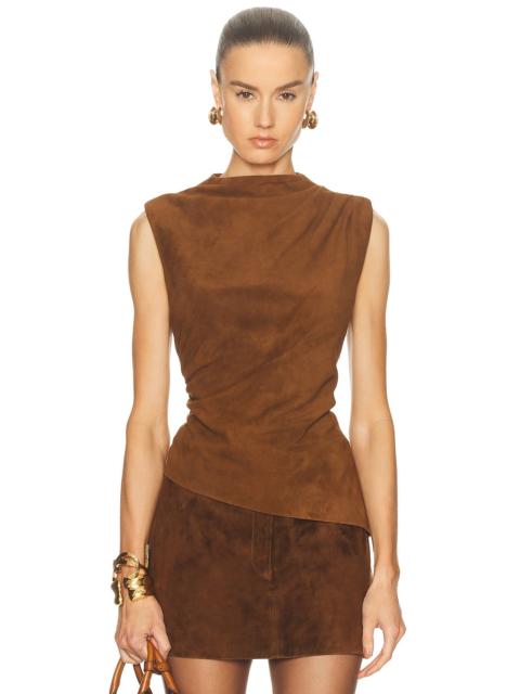 AEXAE x REVOLVE Leather Suede Ruched Top