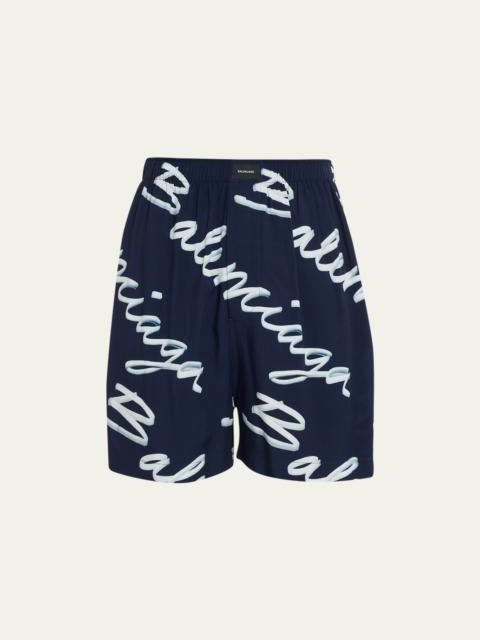 BALENCIAGA Men's Scribble-Print Pull-On Shorts