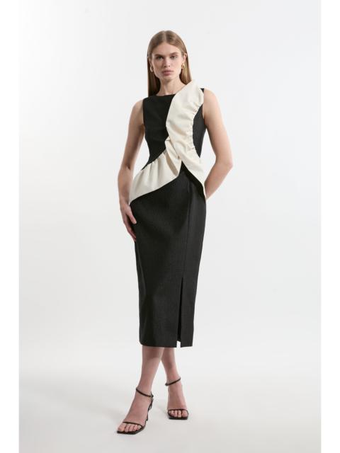 KAREN MILLEN Petite Textured Tailored Contrast Taffeta Ruffle Maxi Dress