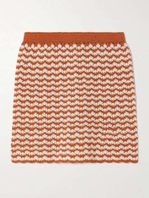 ESCVDO Striped Crocheted Cotton Mini Skirt