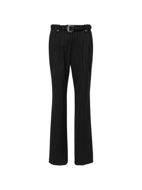 pinstriped logo-engraved straight trousers