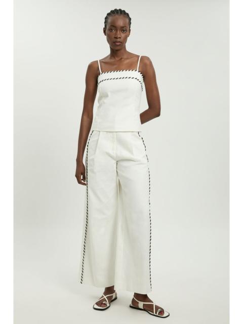 KAREN MILLEN Tailored Linen Blend Contrast Stitch Straight Leg Trouser