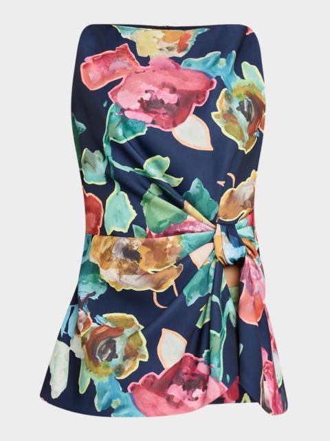 LELA ROSE High-Neck Ruched Printed Crepe Top