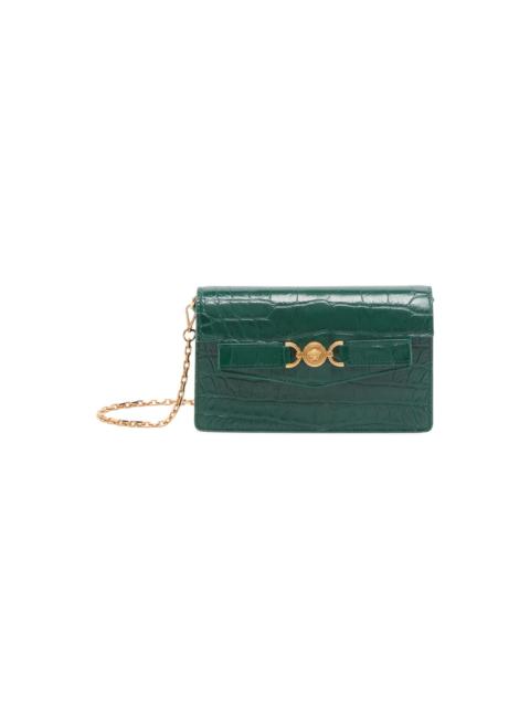 VERSACE Women's Croc-Embossed Leather Wallet-On-Chain Shoulder Bag - Dark Emerald Gold