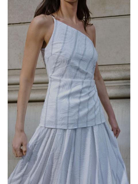 KAREN MILLEN Beaded Pinstripe Asymmetric Neck Tailored Top