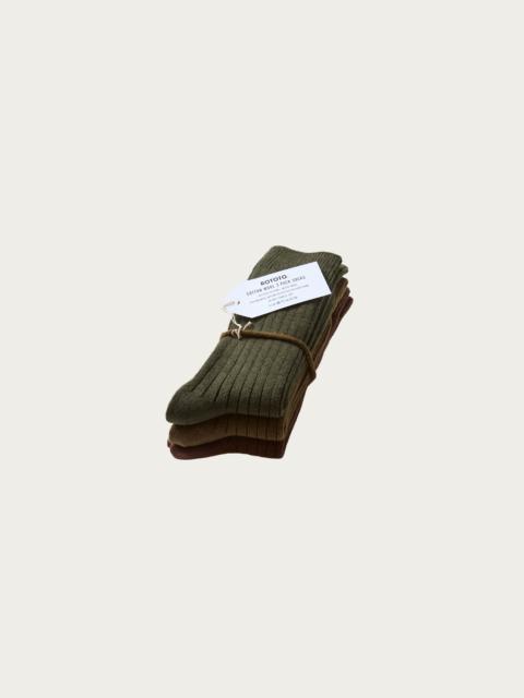 ROTOTO® Cotton Wool Ribbed Crew 3 Pack Socks - Olive Tones