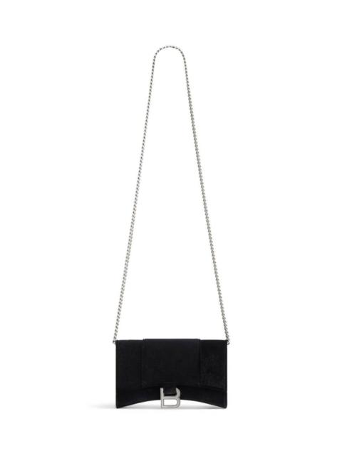 BALENCIAGA Women's Hourglass Wallet On Chain Velvet Jersey in Black