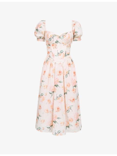 House of CB Lulabell Floral-Print Stretch-Cotton Midi Dress