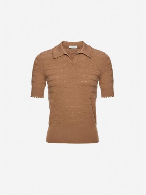 MAGDA BUTRYM Polo knit top with frill details in beige