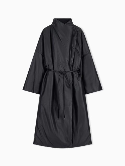 EMPORIO ARMANI ASV REVERSIBLE OVERSIZED LONG DOWN JACKET IN LAMBSKIN NAPPA LEATHER