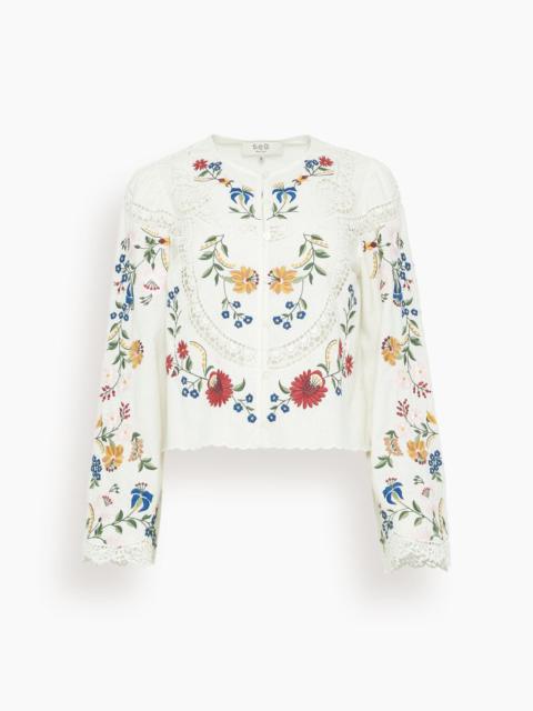 Sea Celia Embroidery Long Sleeve Blouse in Cream