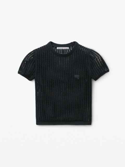 Alexander Wang Crochet Cropped Crewneck Tee with Logo