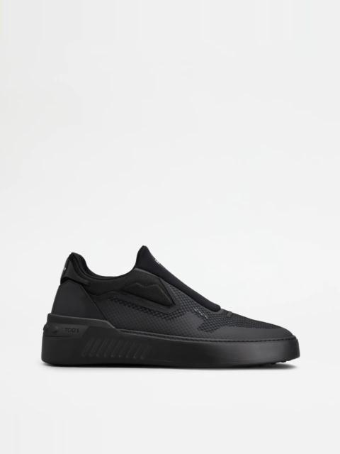 Tod's NO_CODE X SLIP-ON SHOES IN TECHNICAL FABRIC AND LEATHER - BLACK