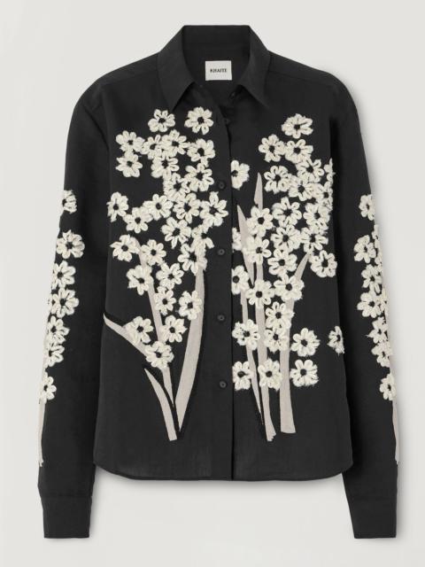 KHAITE Argo appliquéd silk and cotton-blend blouse Black