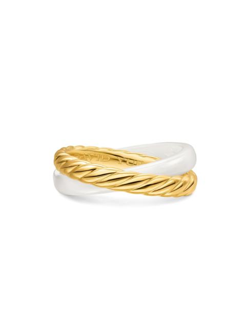DAVID YURMAN Women's Crossover Two Row Rotating Ring in 18K Yellow Gold - Ceramic White