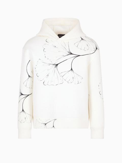 Hooded sweatshirt in scuba fabric with all-over nature print