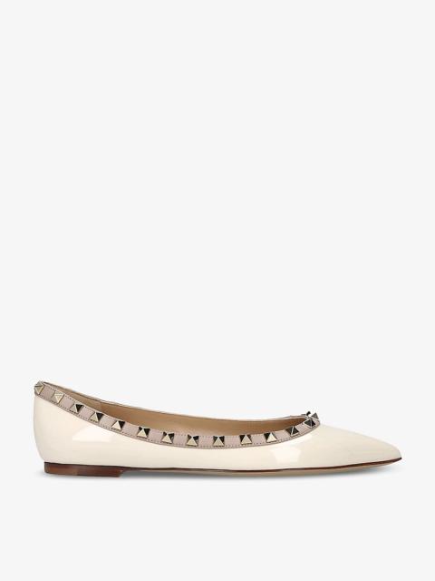 Rockstud pointed-toe leather flats