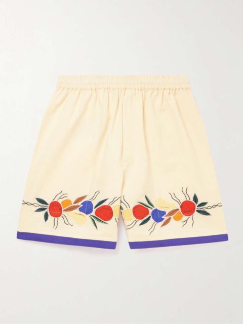 BODE Wide-Leg Embroidered Linen and Cotton-Blend Shorts