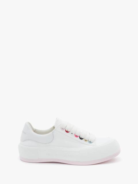 Deck Lace Up Plimsoll in White/multicolour