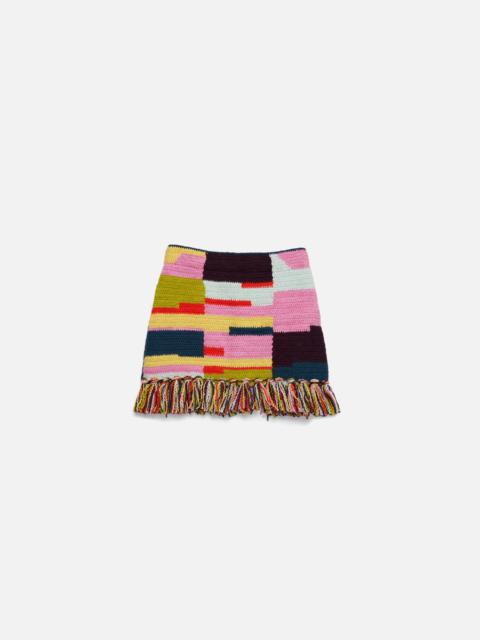 The Elder Statesman HAND KNIT MINI FRINGE SKIRT