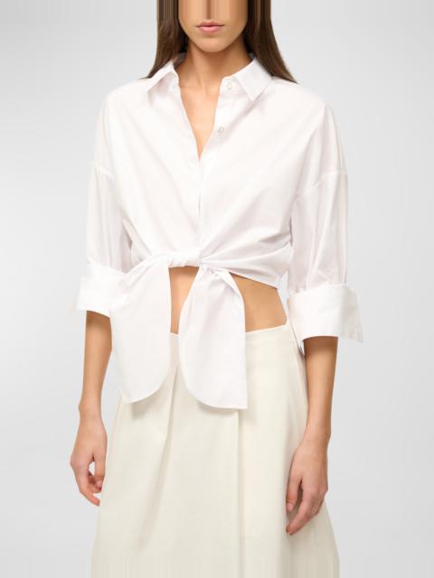 STAUD Lisa Tie-Front Cotton Shirting Crop Top